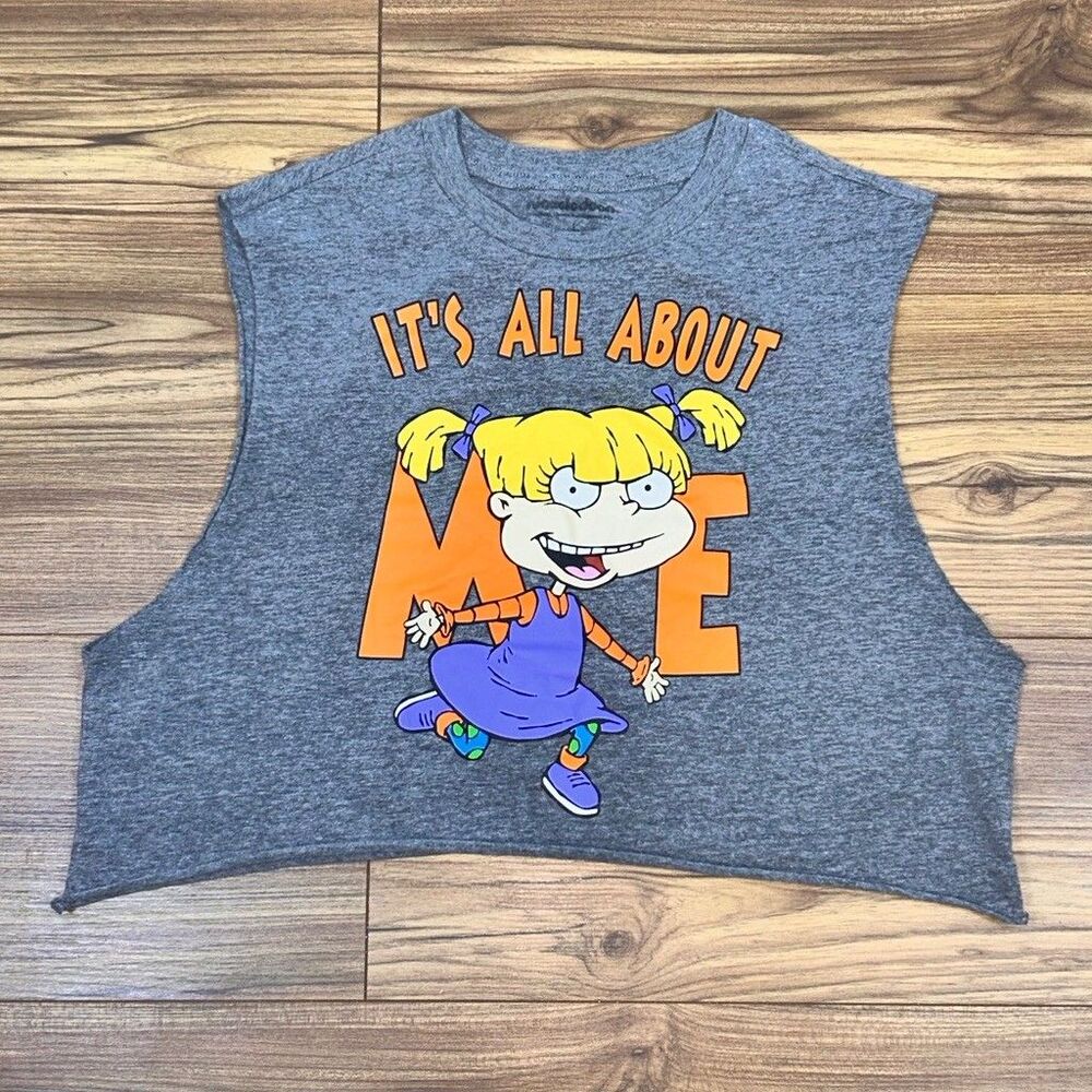 Nickelodeon Rugrats Angelica Pickles Crop Top Womens Large Gray Muscle Tank